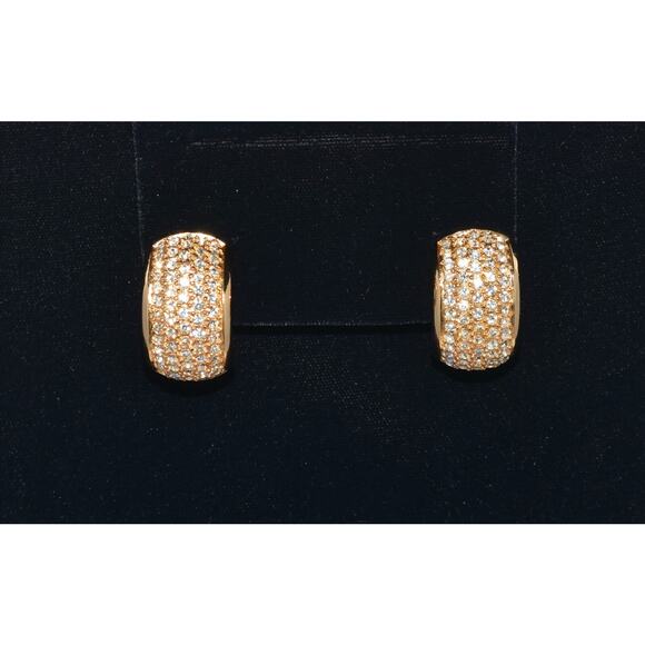 Christian Dior Henkel Grosse Chunky Half Moon Pave Rhinestone Clip Earrings